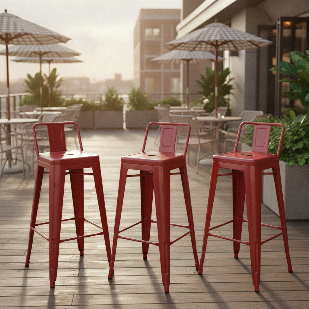 Galvanised Steel High Stools with Backrest 905x420mm for Indoor & Outdoor Use (Pack of 4)