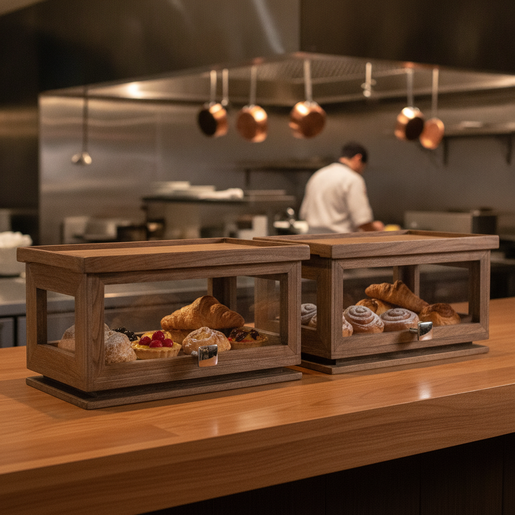Reclaimed Teak Wood Stackable Bakery Box 216mm with Acrylic Drawer for Foodservice Presentation