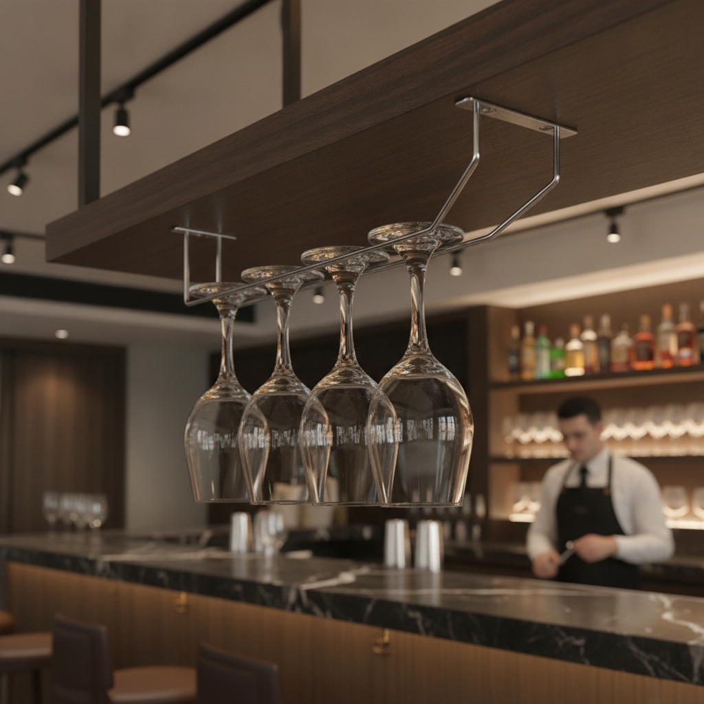 Chrome Wine Glass Rack 406mm for Kitchen & Bar Storage