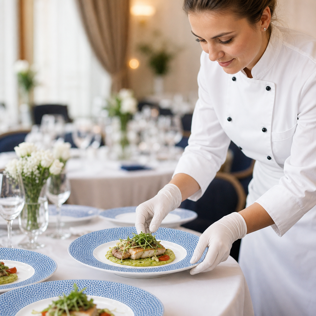 Footed Plates 260mm Blue Vitrified Porcelain for Banqueting Events (Pack of 12)