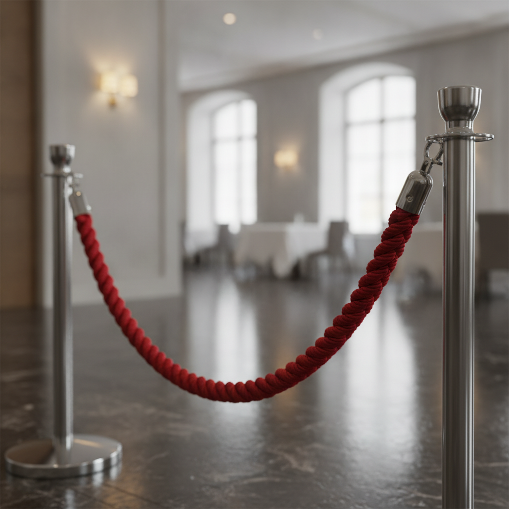 Red Twist Barrier Rope 2.5m with Zinc Alloy Ends for Indoor Use