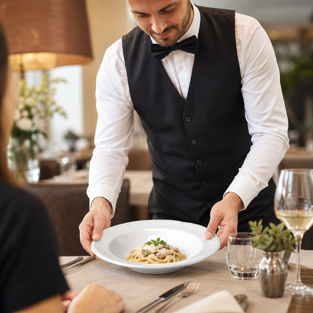 Embossed Pasta Plates 280mm White Porcelain for Dining (Pack of 12)
