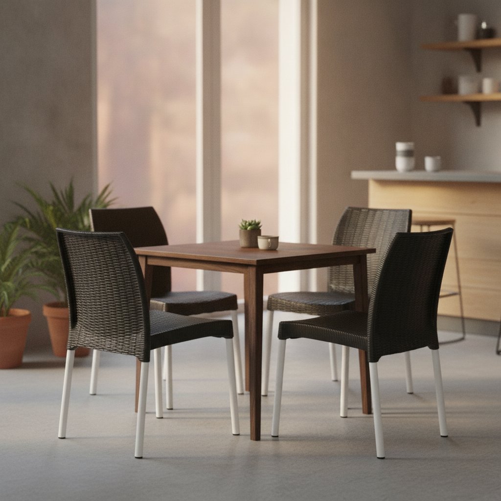 Polypropylene Black Rattan Side Chairs 813mm for Cafés & Restaurants (Pack of 4)