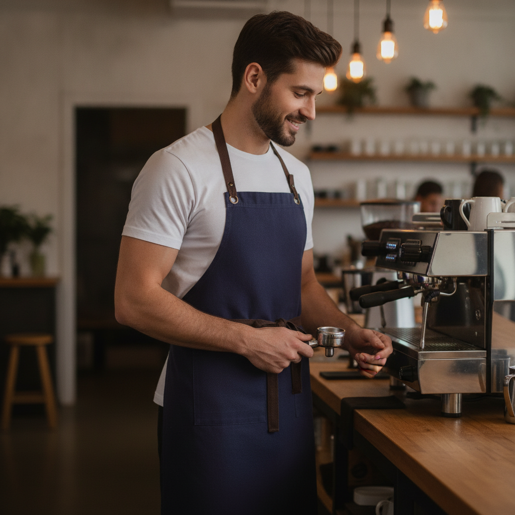 Cotton Canvas Bib Apron Navy Blue for Artisan Cafés