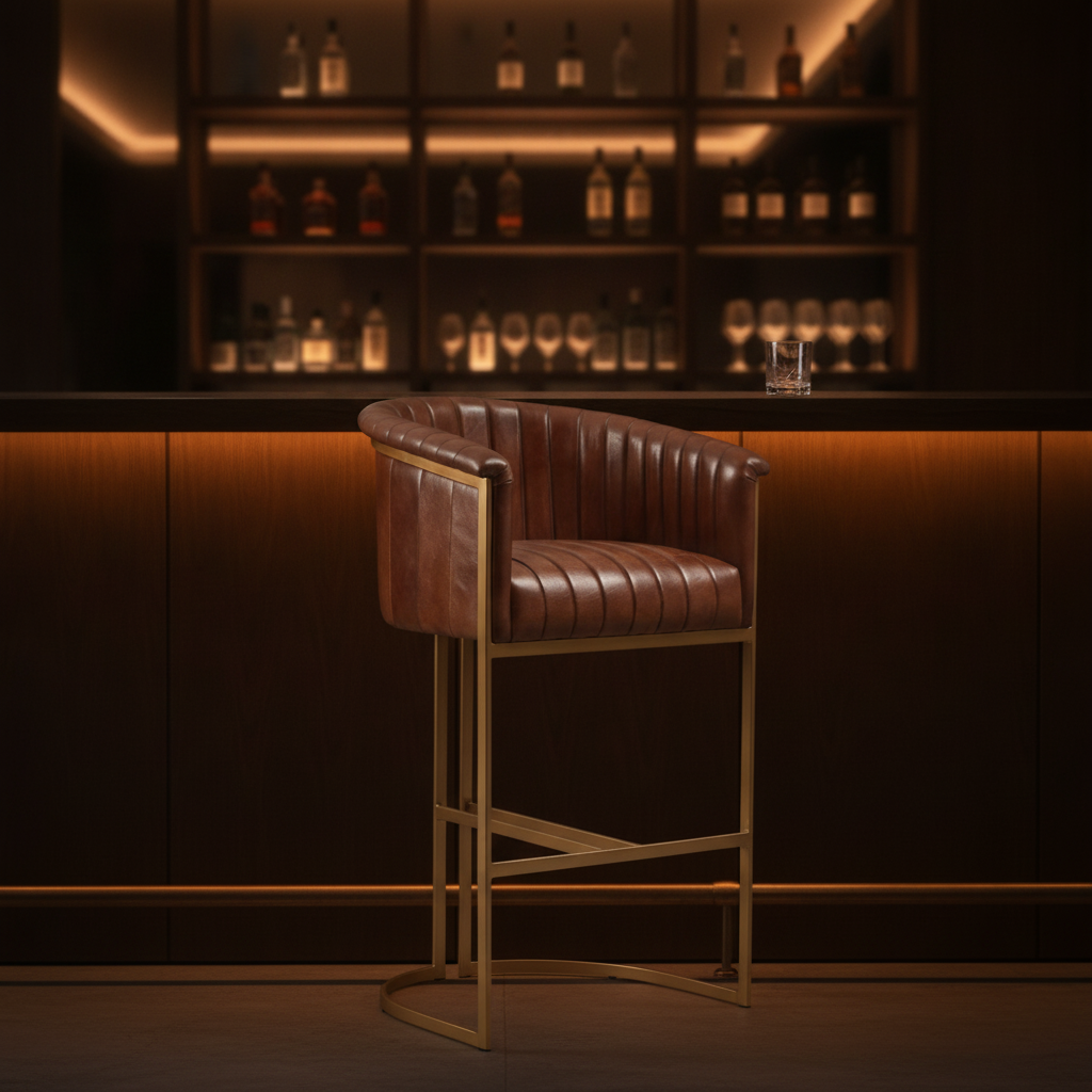 Genuine Leather Bar Stool with Steel Frame 1080x640mm for Indoor Use