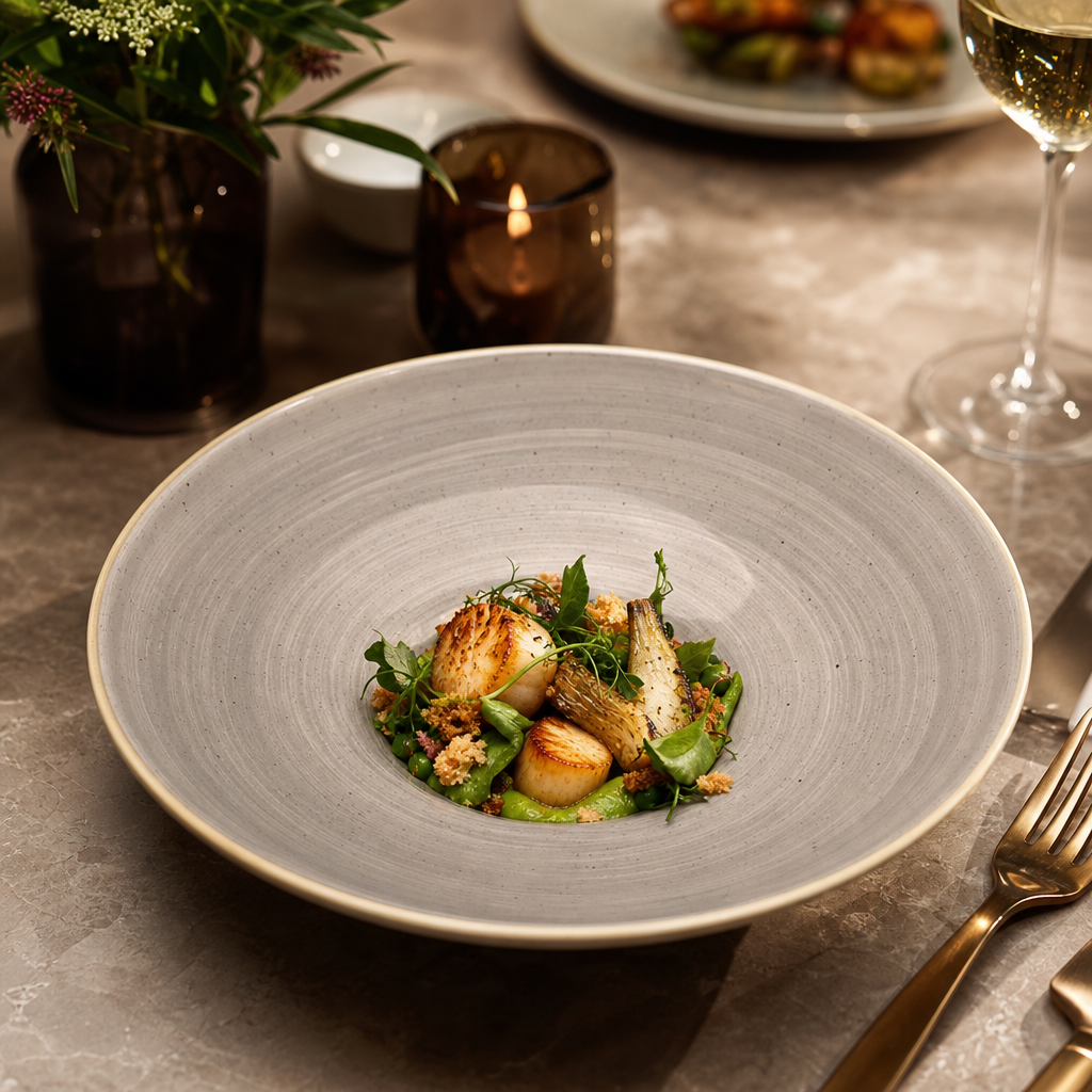 Deep Coupe Plates Grey Vitrified Ceramic for Artisan Dining (Pack of 12)