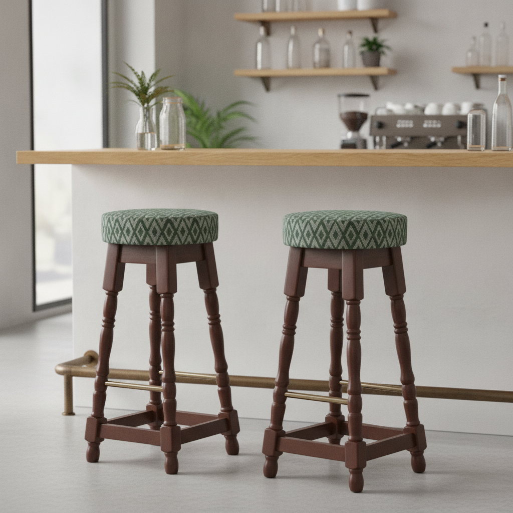 Rubber Wood High Bar Stool with Green Diamond Seat 770x345mm for Pubs & Cafés (Pack of 2)