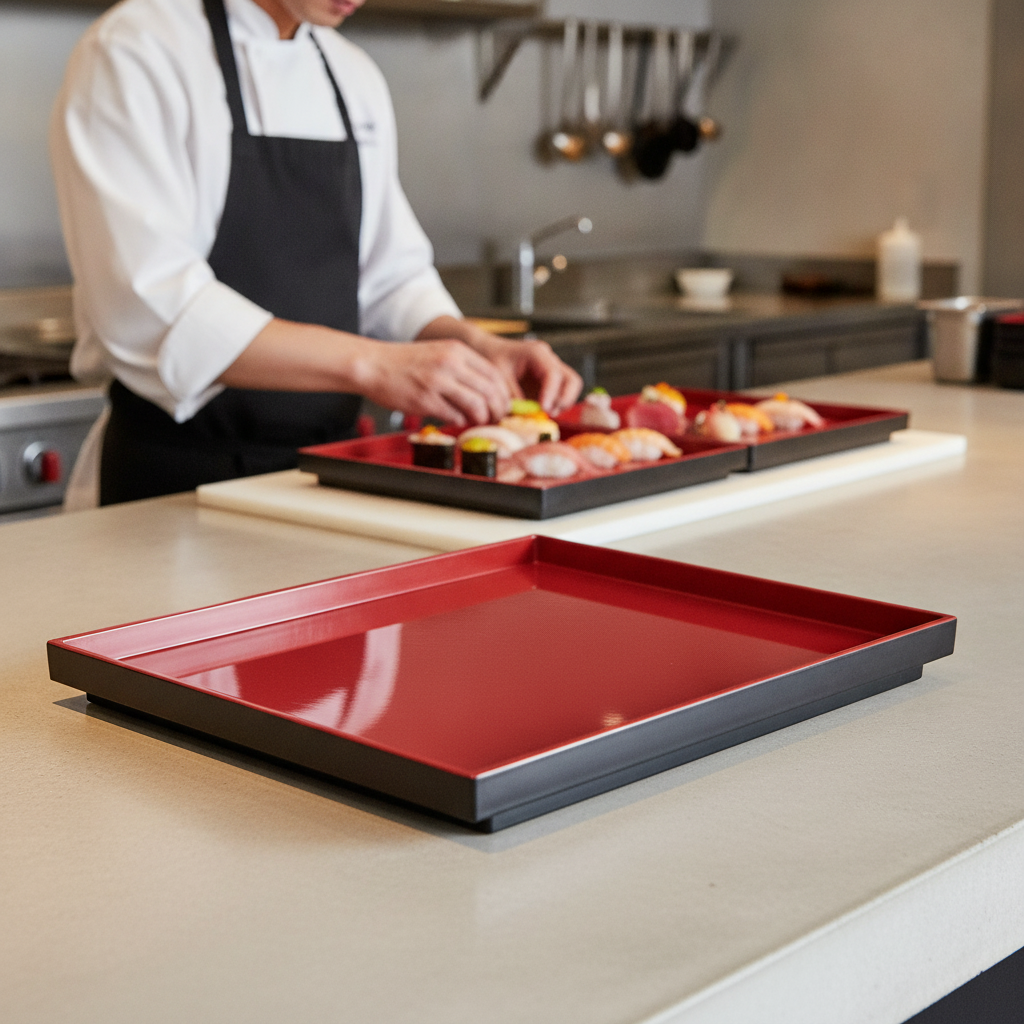 Melamine Red GN 1/2 Tray for Plating Asian Delicacies