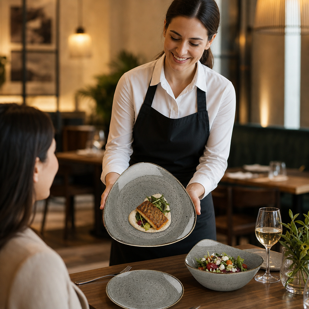 Plates Grey Ceramic for Dining (Pack of 12)