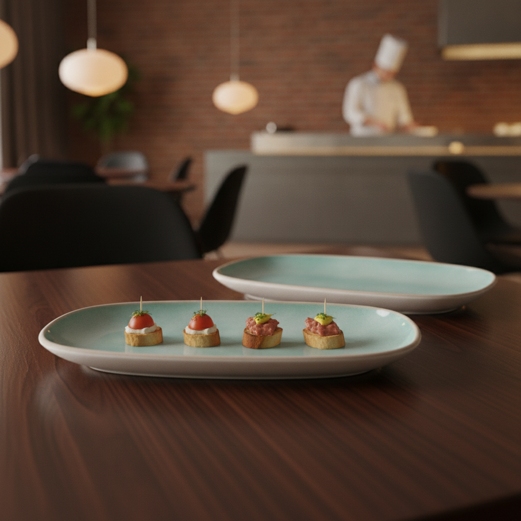 Melamine Plate Green 340x150mm for Buffet & Catering