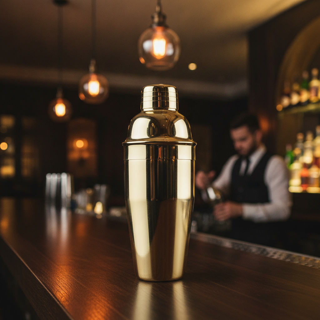 Stainless Steel Gold Plated Cocktail Shaker 828ml for Home & Professional Use