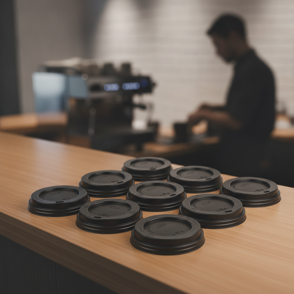 Polystyrene Coffee Cup Lids Black for Hot Drinks (Pack of 50)