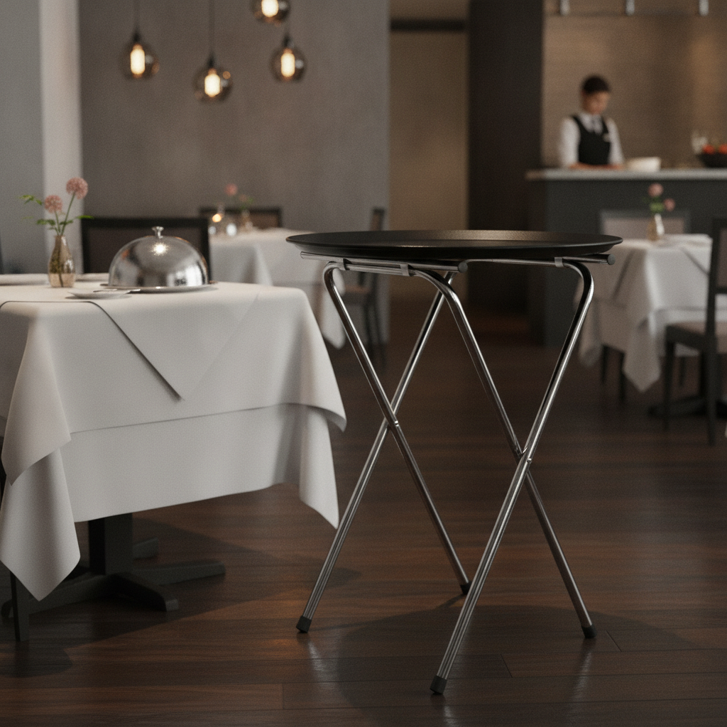 Chrome-Plated Steel Folding Tray Stand for Efficient Service