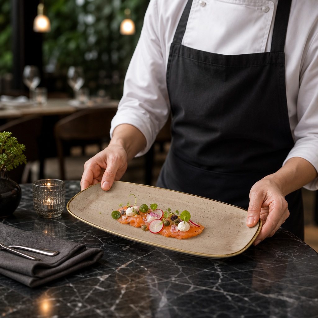 Oblong Plates 352x187mm Vitrified Ceramic for Modern Tabletop (Pack of 6)