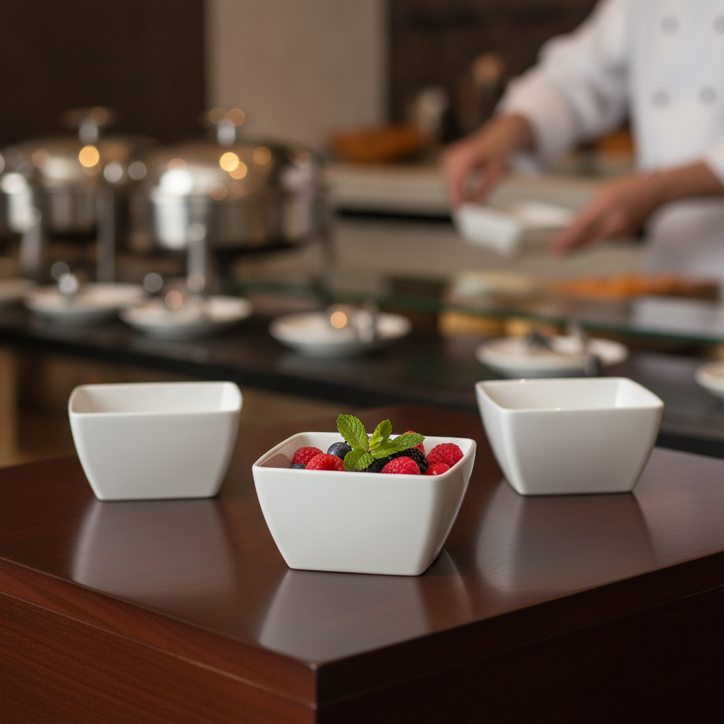 Melamine White Square Mini Bowl 140ml for Buffet Displays