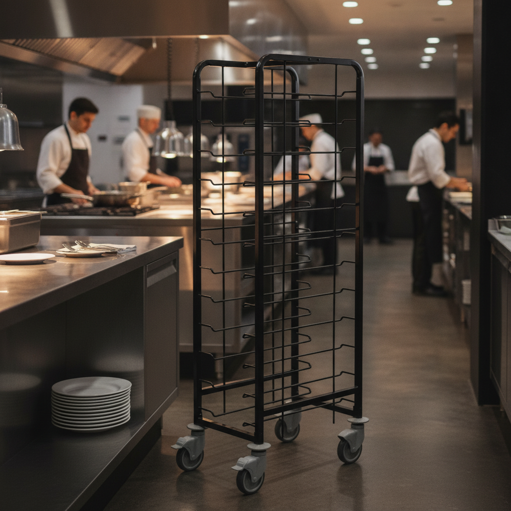Powder Coated Enamel Clearing Trolley for Busy Dining Rooms