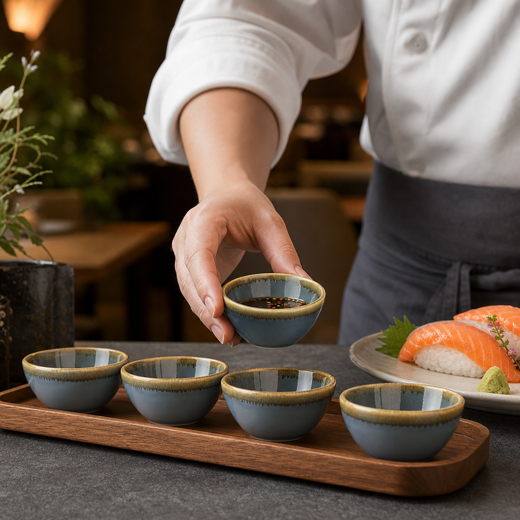 Dipping Pots 50ml Blue Porcelain for Contemporary Dining (Pack of 12)