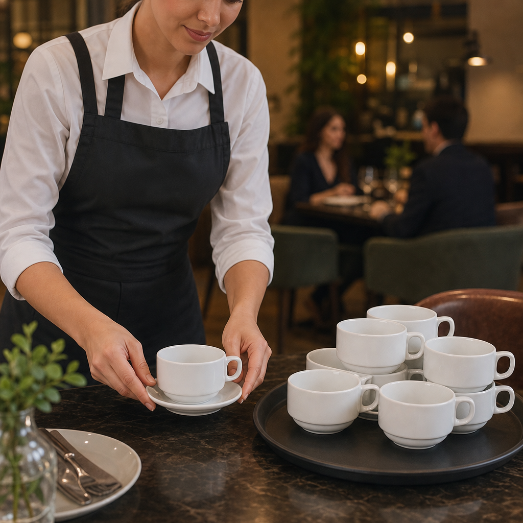 Stacking Cups 200ml Vitrified Porcelain for Cafés & Restaurants (Pack of 12)