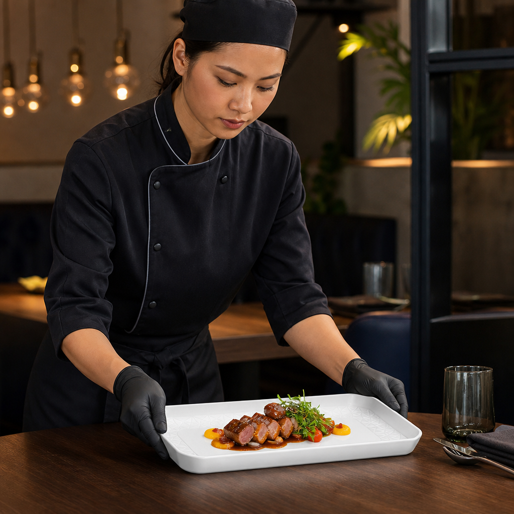 Deep Oblong Trays White China for Contemporary Dining (Pack of 6)