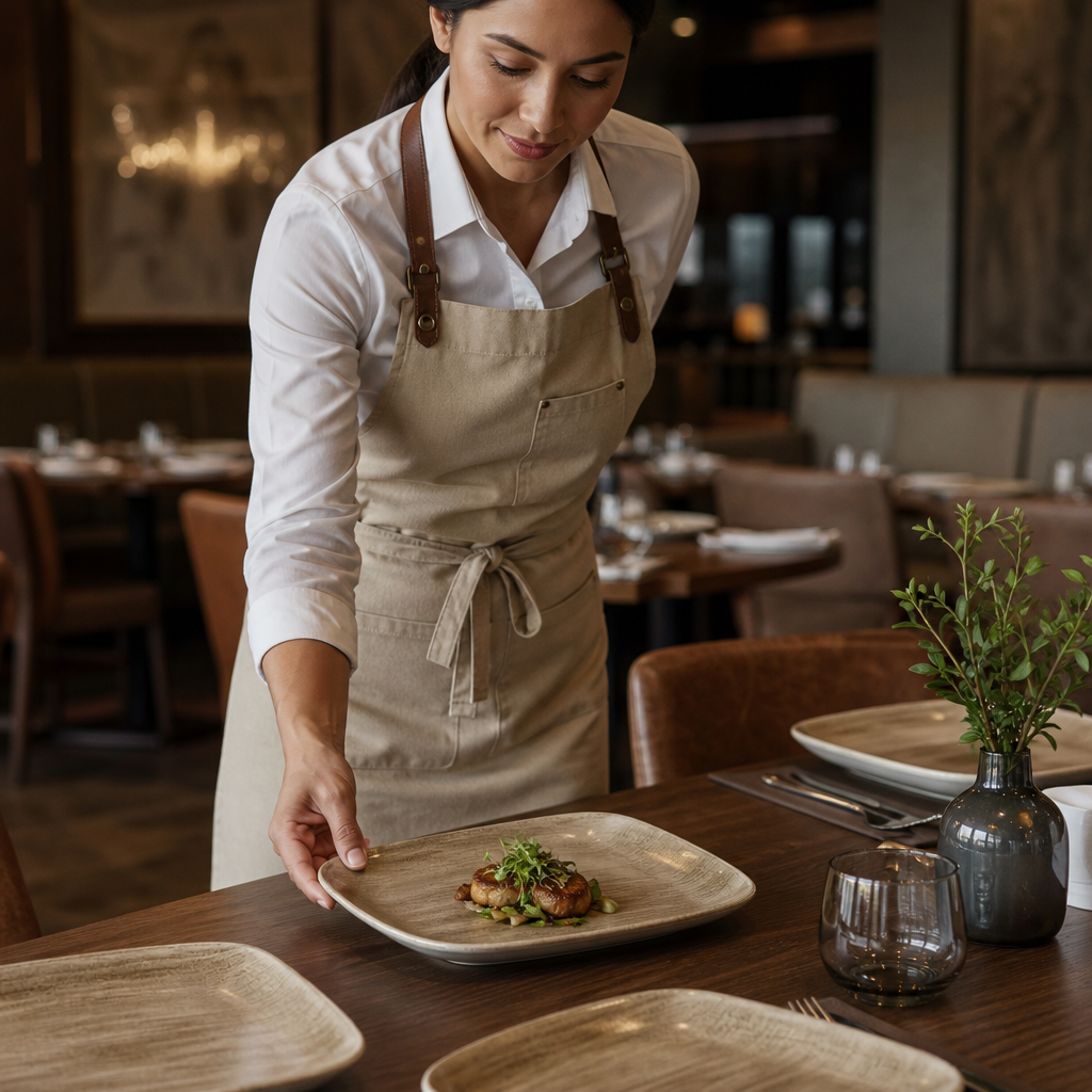 Oblong Plates Taupe Porcelain for Contemporary Dining (Pack of 6)