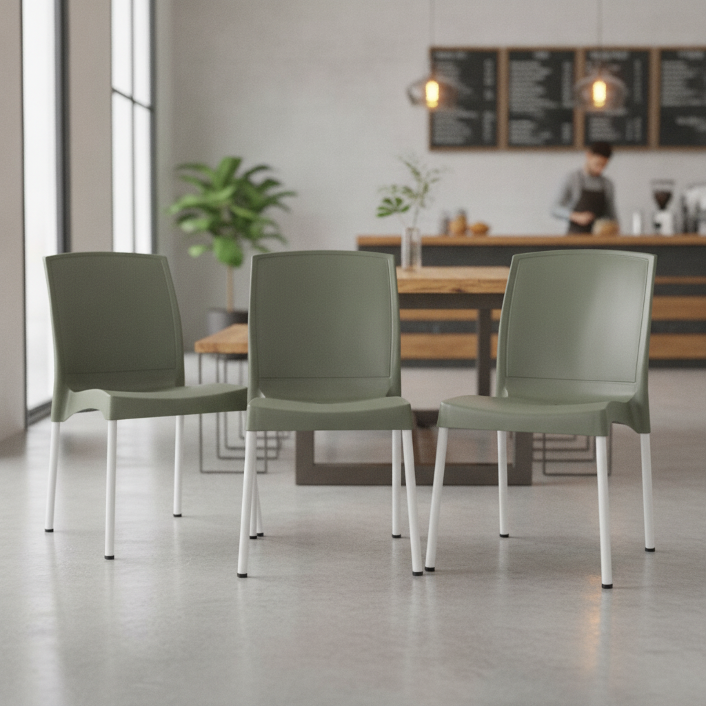 Polypropylene Olive Green Side Chairs 825mm for Cafés & Restaurants (Pack of 4)
