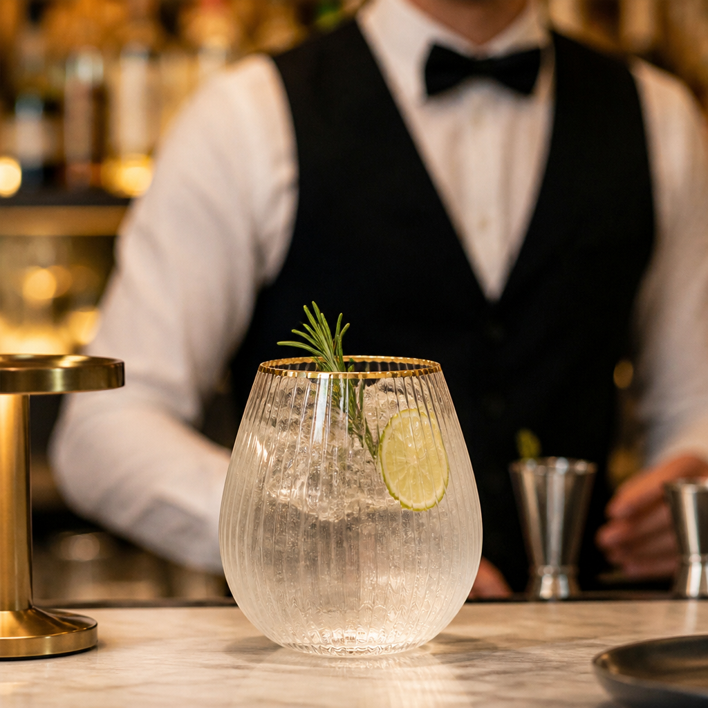 Clear Glass Stemless Gin Glasses 650ml Gold Rim for Cocktail Bars (Pack of 6)