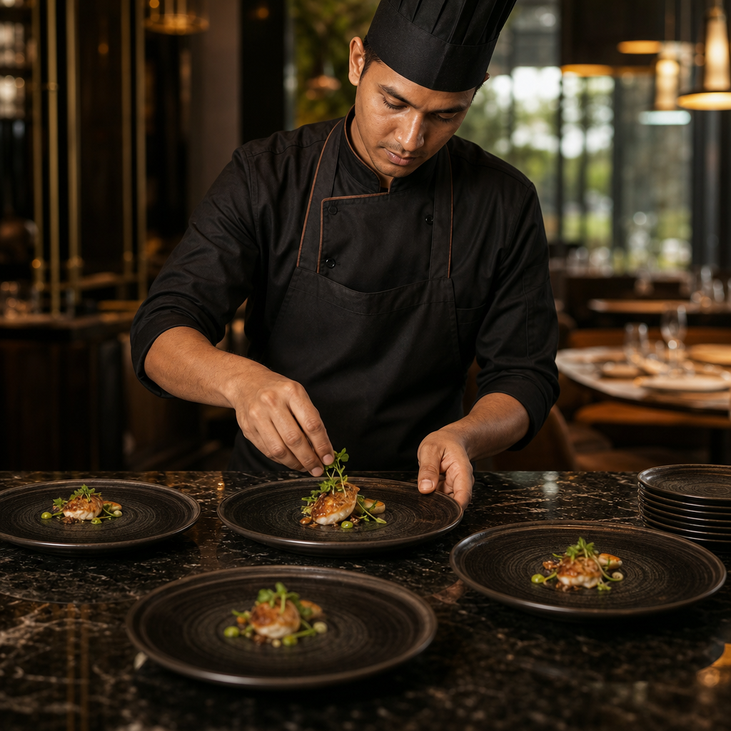 Iron Round Trace Plates Black Vitrified Ceramic for Creative Dining (Pack of 12)