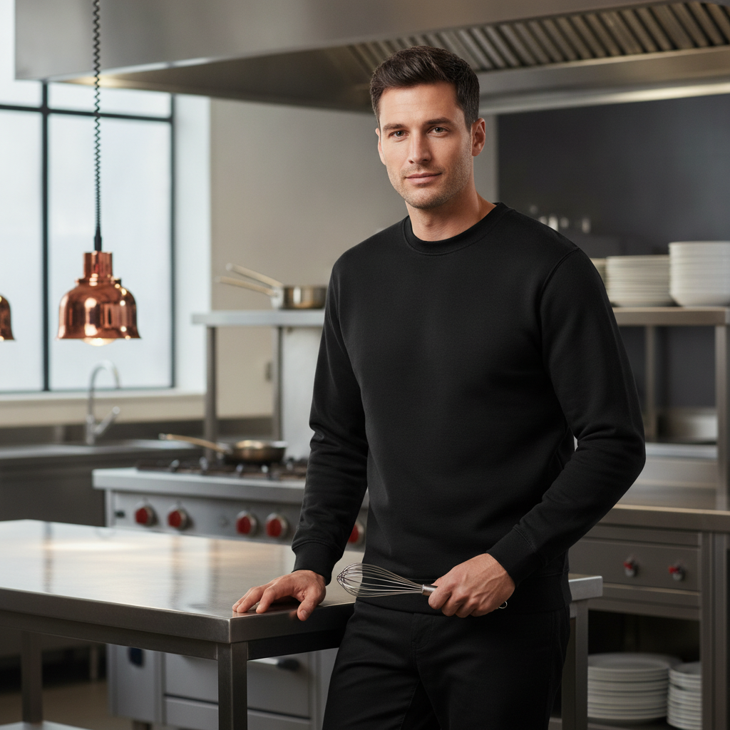 Polycotton Crew Neck Sweatshirt Black for Catering & Hospitality