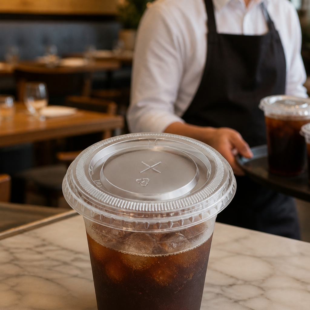 Clear rPET Flat Lids with Straw Hole for Drinks Service (Pack of 1000)