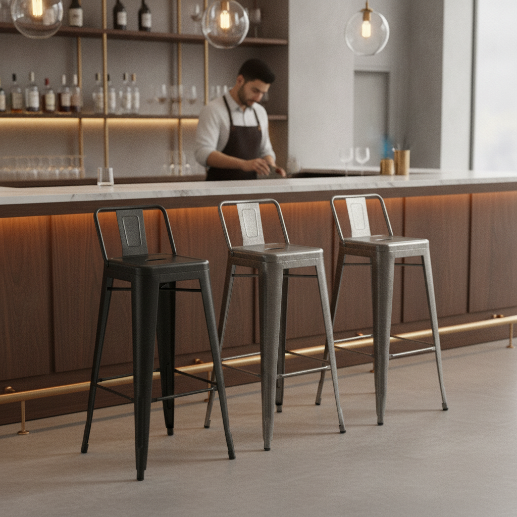 Galvanised Steel High Stools with Backrest 905x420mm for Bars & Pubs (Pack of 4)