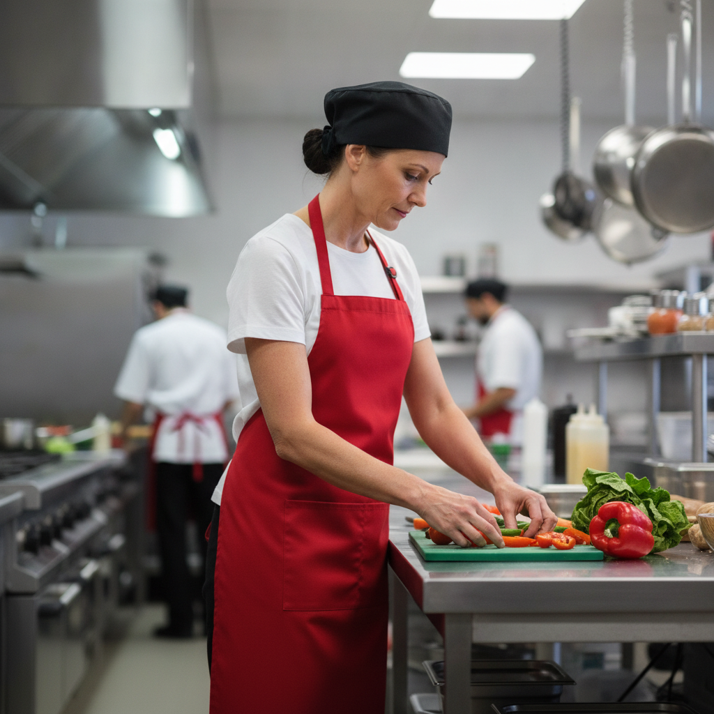 Red Polycotton Bib Apron for Busy Kitchens