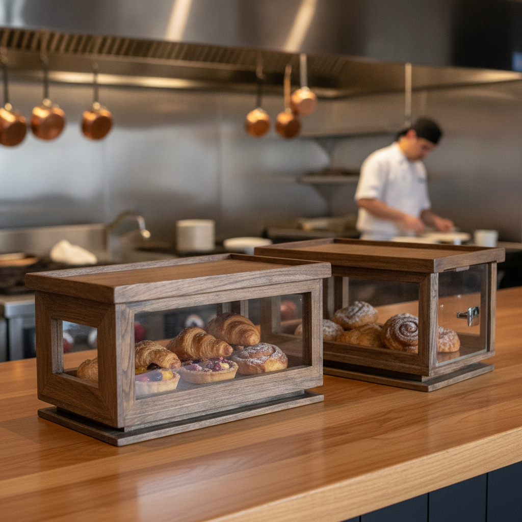 Reclaimed Teak Wood Stackable Bakery Box 216mm with Acrylic Drawer for Foodservice Presentation