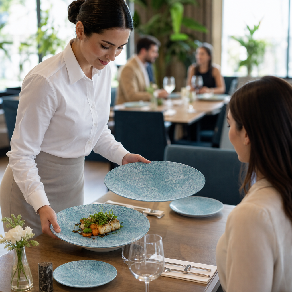 Deep Coupe Plates Aqua Vitrified Porcelain for Dining Rooms (Pack of 12)