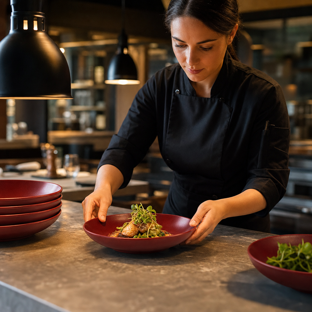 Flat Bowls 250mm Red Porcelain for Cafés & Gastropubs (Pack of 4)