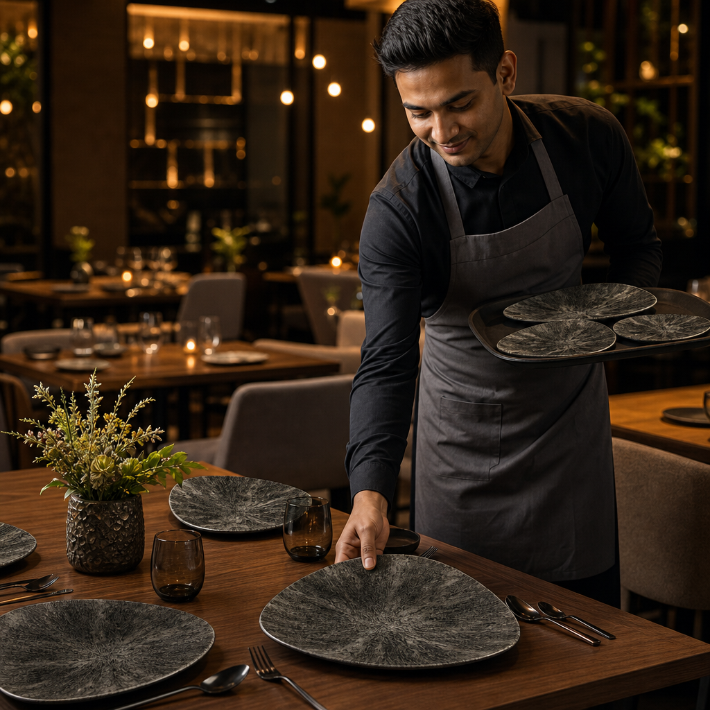 Plates 228mm Black Vitrified Ceramic for Dining (Pack of 12)