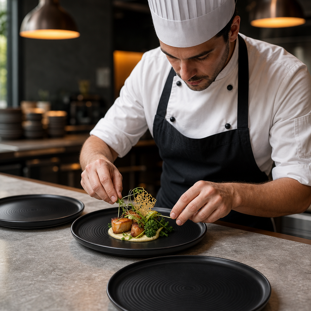 Flat Plates 318mm Vitrified Stoneware for Culinary Presentations (Pack of 4)