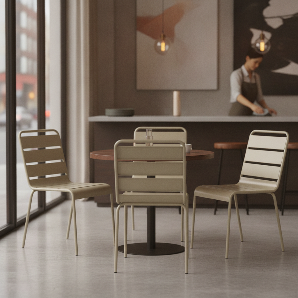 Powder Coated Steel Slatted Side Chairs Taupe 830x470mm for Cafés & Bistros (Pack of 4)