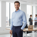 Cotton Light Blue Long Sleeve Shirt for Office Wear