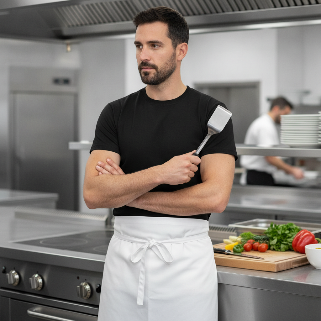 100% Cotton Black Chef T-Shirt for Comfortable Workwear