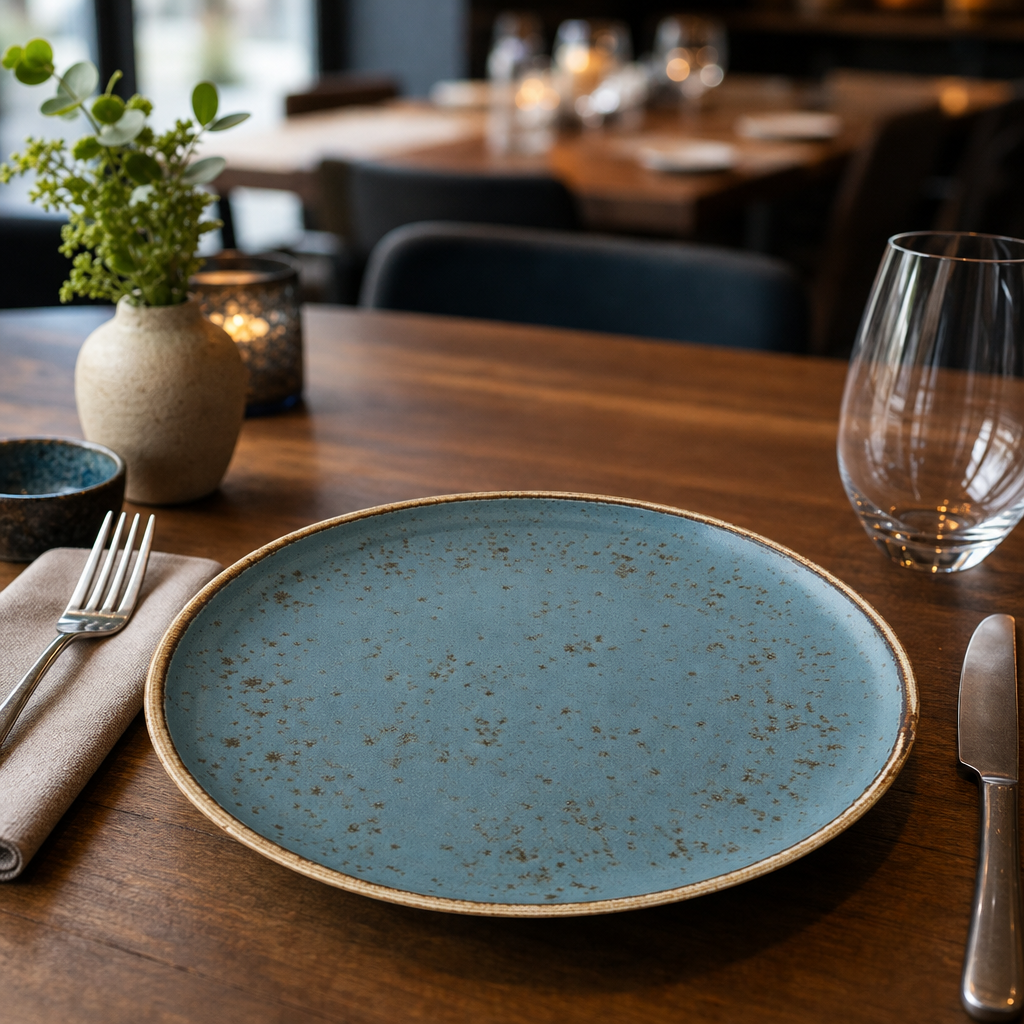 Hand-Decorated Stack Plates Blue Vitrified Ceramic for Hospitality Use (Pack of 12)