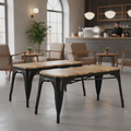 Mango Wood Indoor Bench with Black Powder Coated Steel Frame 450mm for Cafés & Lounges (Pack of 2)