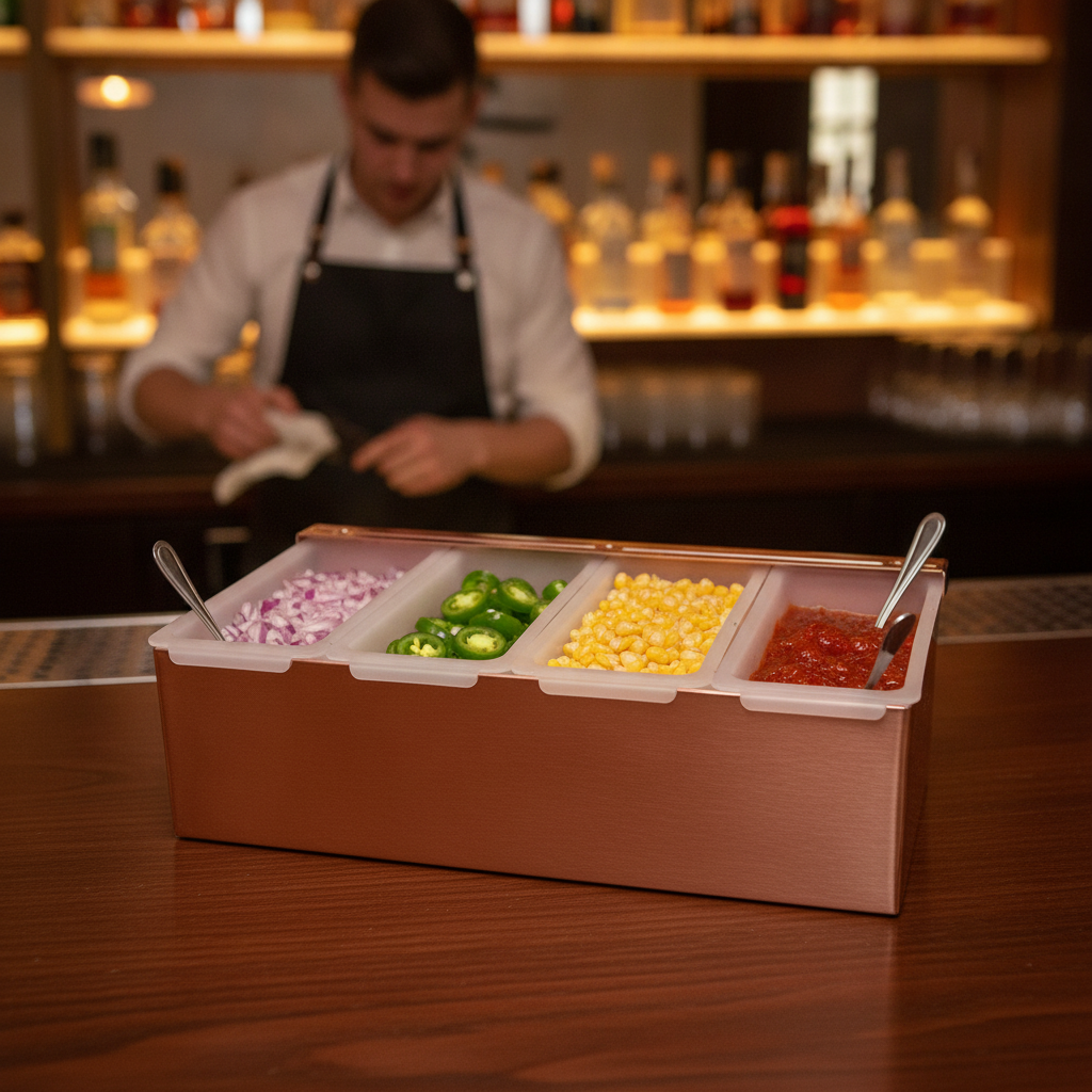 Stainless Steel Copper Plated 4 Compartment Condiment Holder 305mm for Bars & Pubs