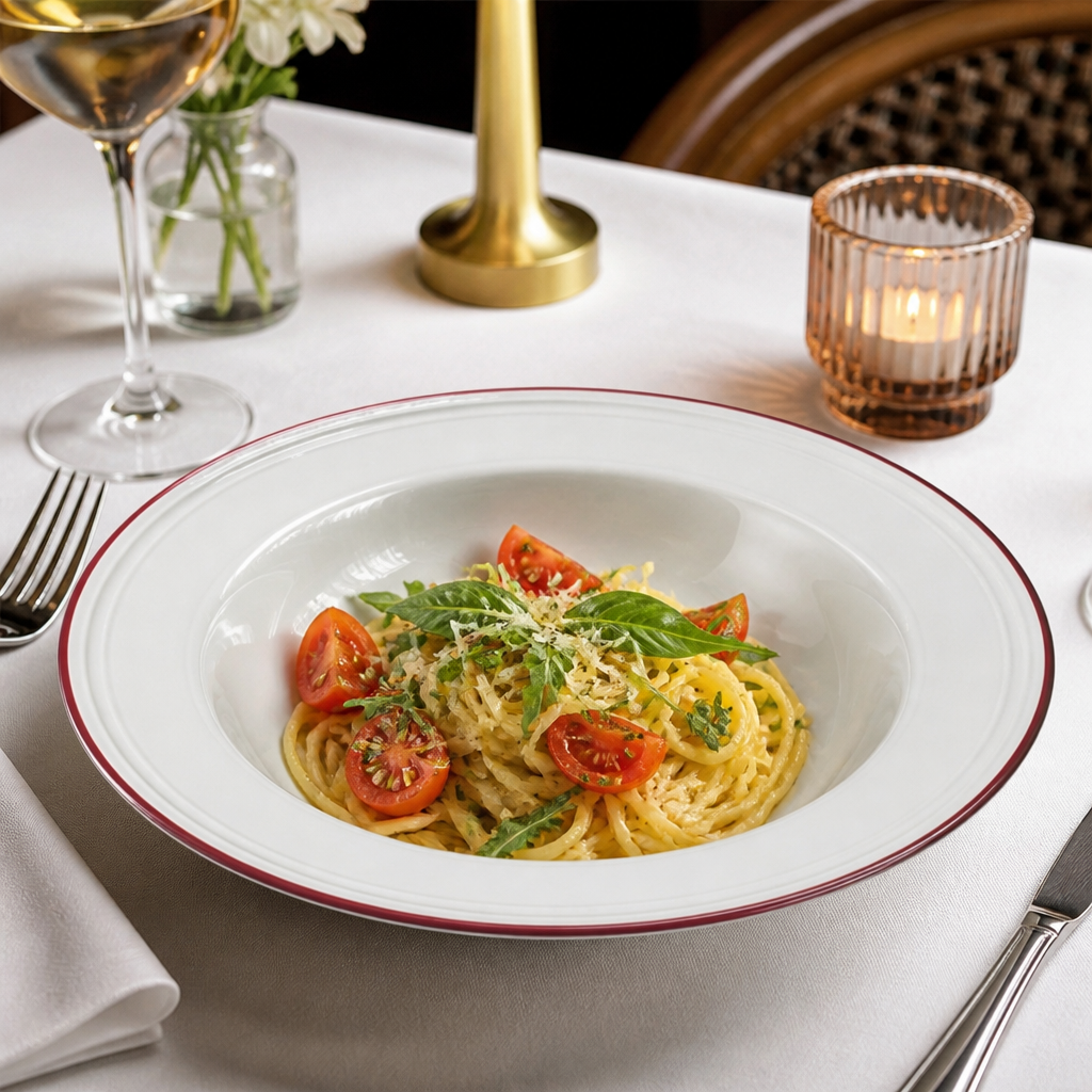 Bead Maroon Band Pasta Plates 240mm for Elegant Dining
