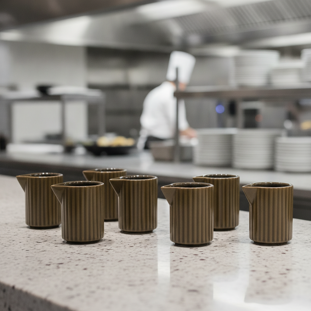 Porcelain Brown Pourer 40ml for Catering & Hospitality (Pack of 6)