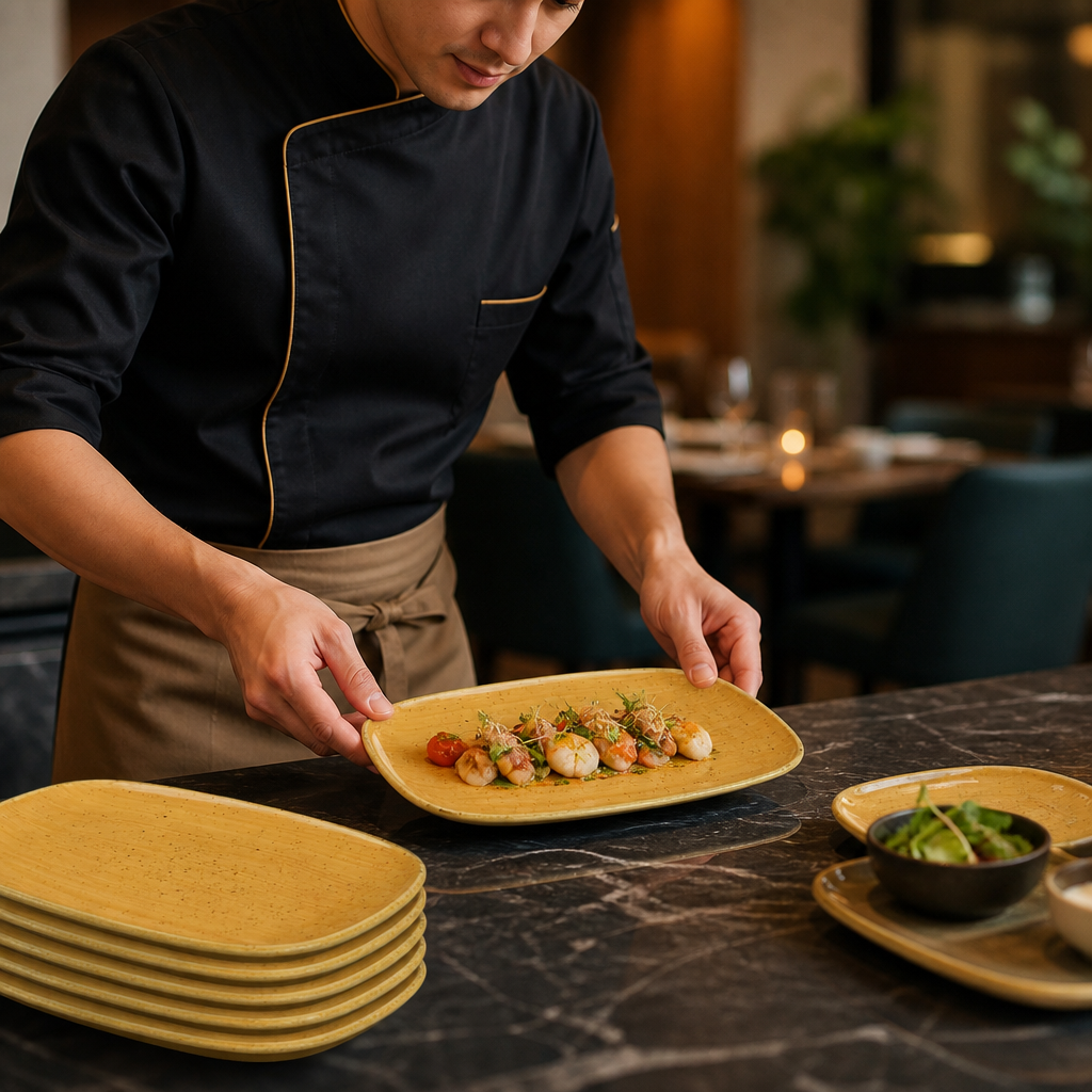 Oblong Plates Orange Vitrified Ceramic for Dining (Pack of 12)