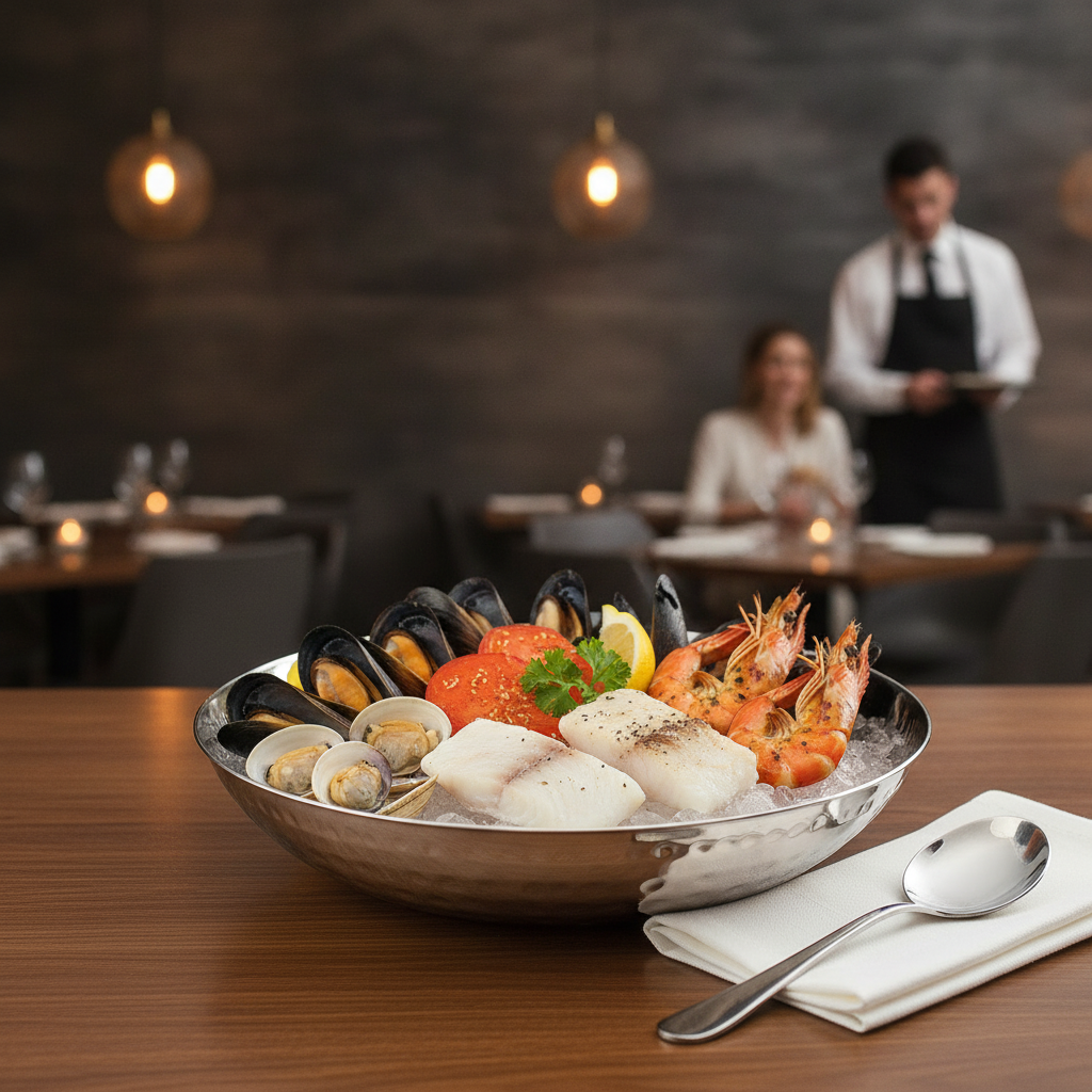 Stainless Steel Seafood Serving Bowl 245mm for Elegant Dining