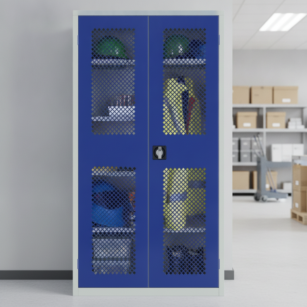 Powder Coated Steel Mesh-Fronted Cupboard 1830mm for Offices & Stock Rooms
