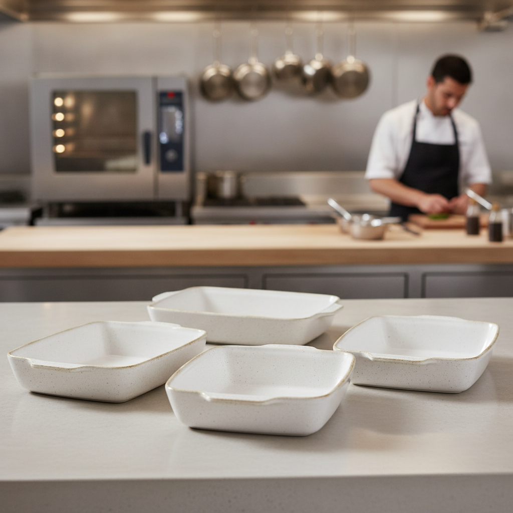 Super Vitrified Ceramic Rectangular Baking Dishes 3.5L for Hot and Cold Counter Service (Pack of 4)