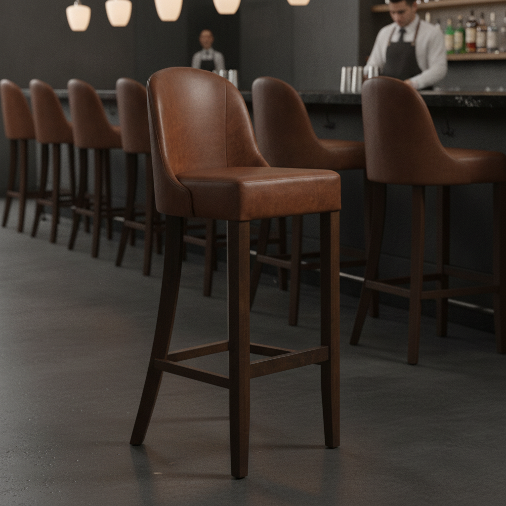 Rubber Wood Bar Chair with Bison Tan Seat 1030mm for Commercial Use