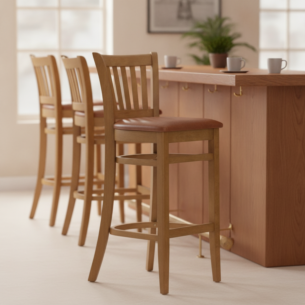 Rubber Wood Bar Chair with Bison Tan Seat 1100mm for Commercial Use